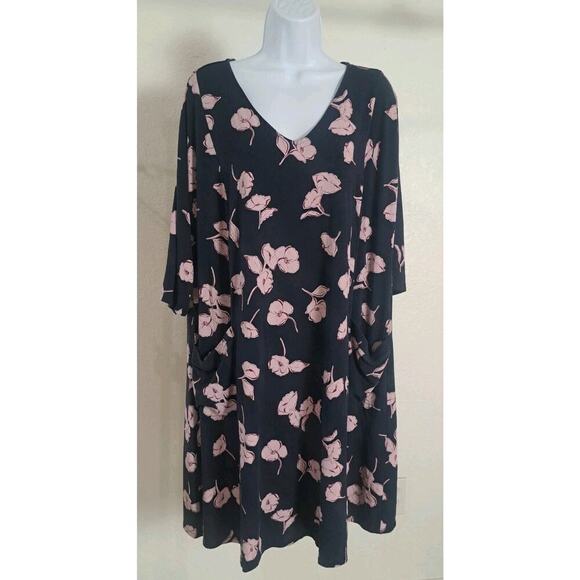 J. Jill Wearever Oversized Navy Purple Floral Stretch Tunic/Dress Sz XL Summer - Picture 2 of 8